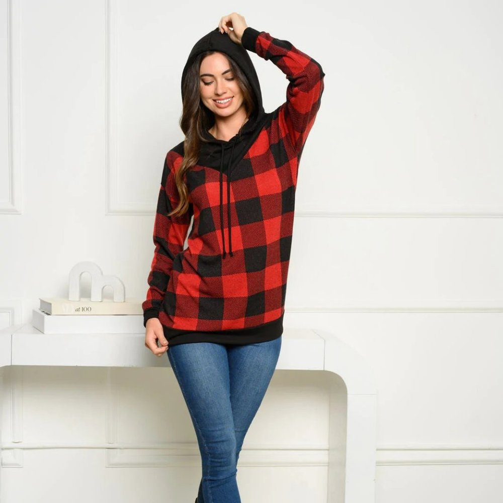 Buffalo plaid hooded sweater